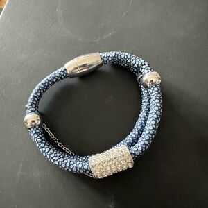 Blue Magnetic bangle with crystals and beads